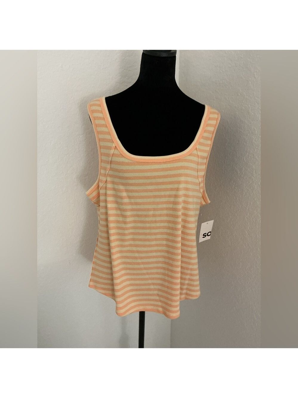 SO Ribbed Striped Tank Top | Peach & Cream | Juniors 2X new with tags